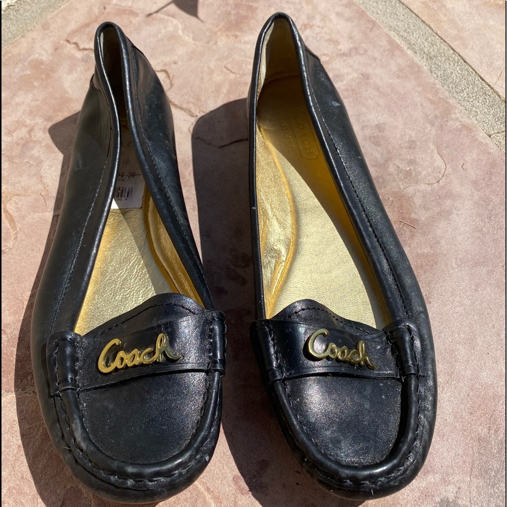Coach Black Olson Gold Logo Slip-On Loafer Flats 7 - Picture 4 of 12
